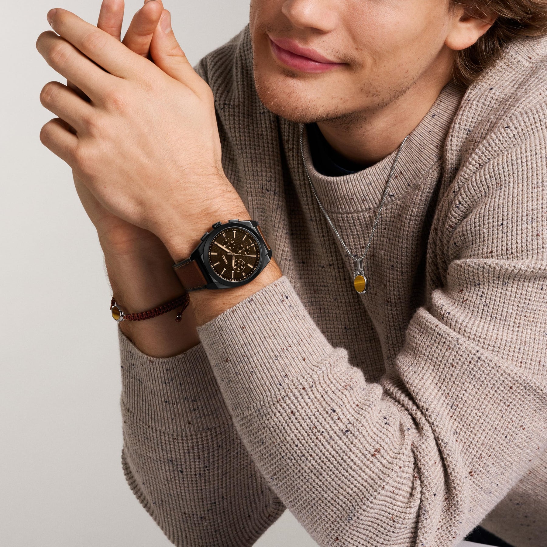 Everett Chronograph Leather Watch Brown