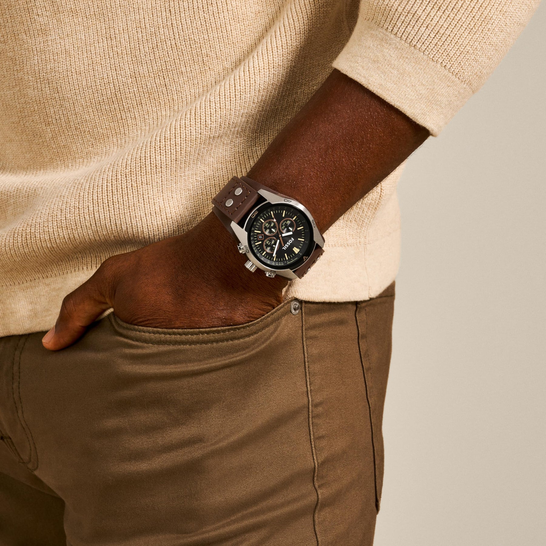 Coachman Chronograph Leather Watch Silver Brown